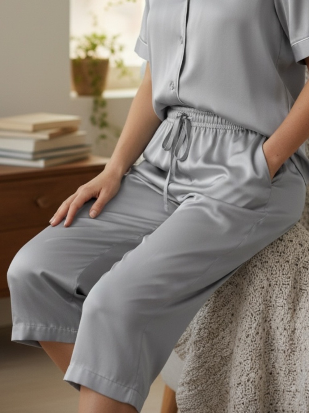 ⭐️ In Bloom by Jonquil Ice Blue Satin Crop Pajama bottoms - size Medium